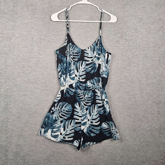 Show Me Your Mumu Women's Tropical Leaf Print Romper Blue White Adjustable Sz S - Picture 2 of 11